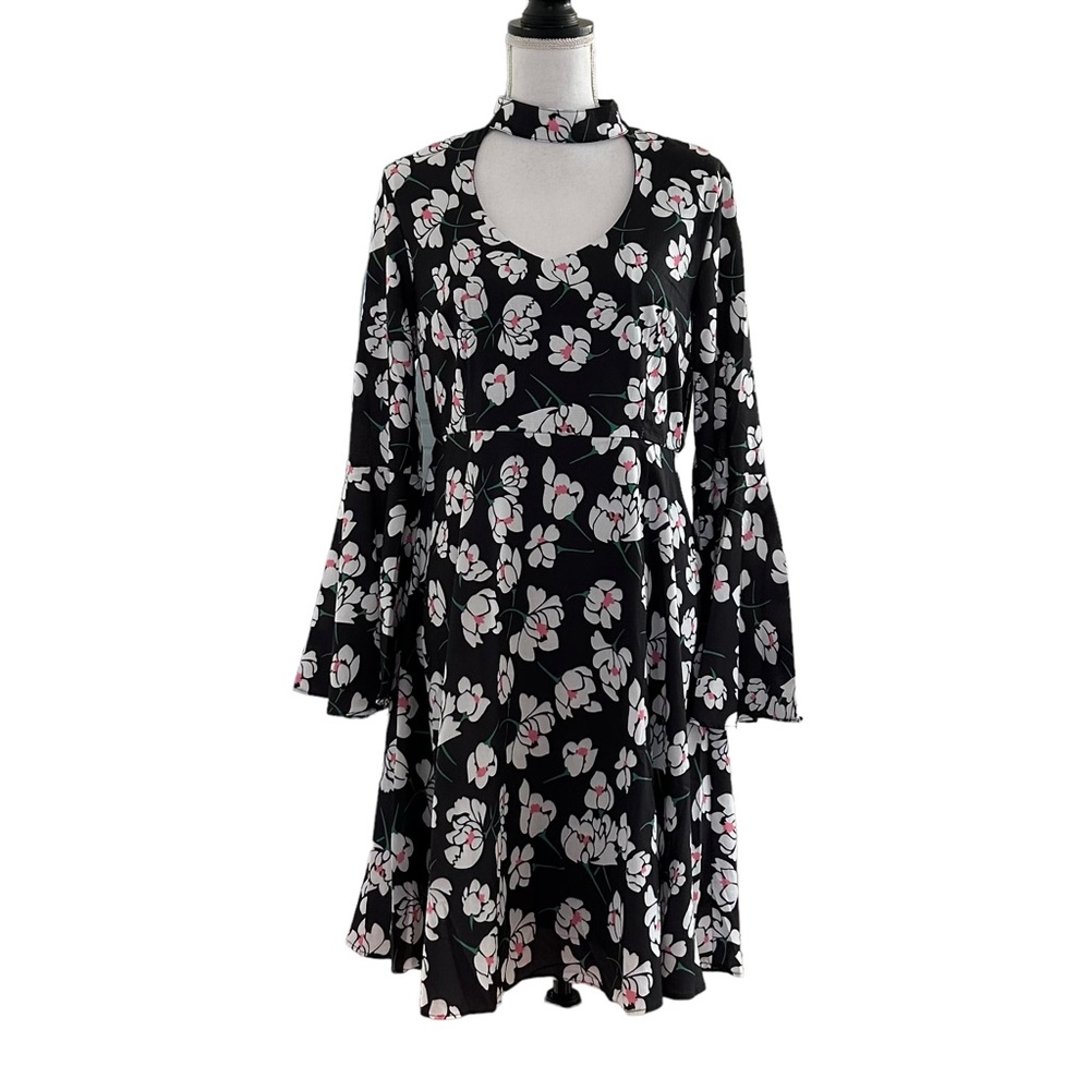 NEW Be You Tiful Long Sleeve Fit & Flare Choker Neck Dress Women’s SZ XL Black